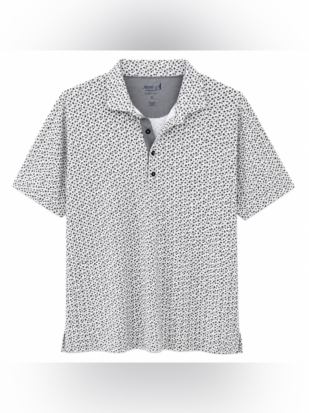 Johnnie-O XL Palm Tree Print Performance Polo White Black Golf Resort Shirt